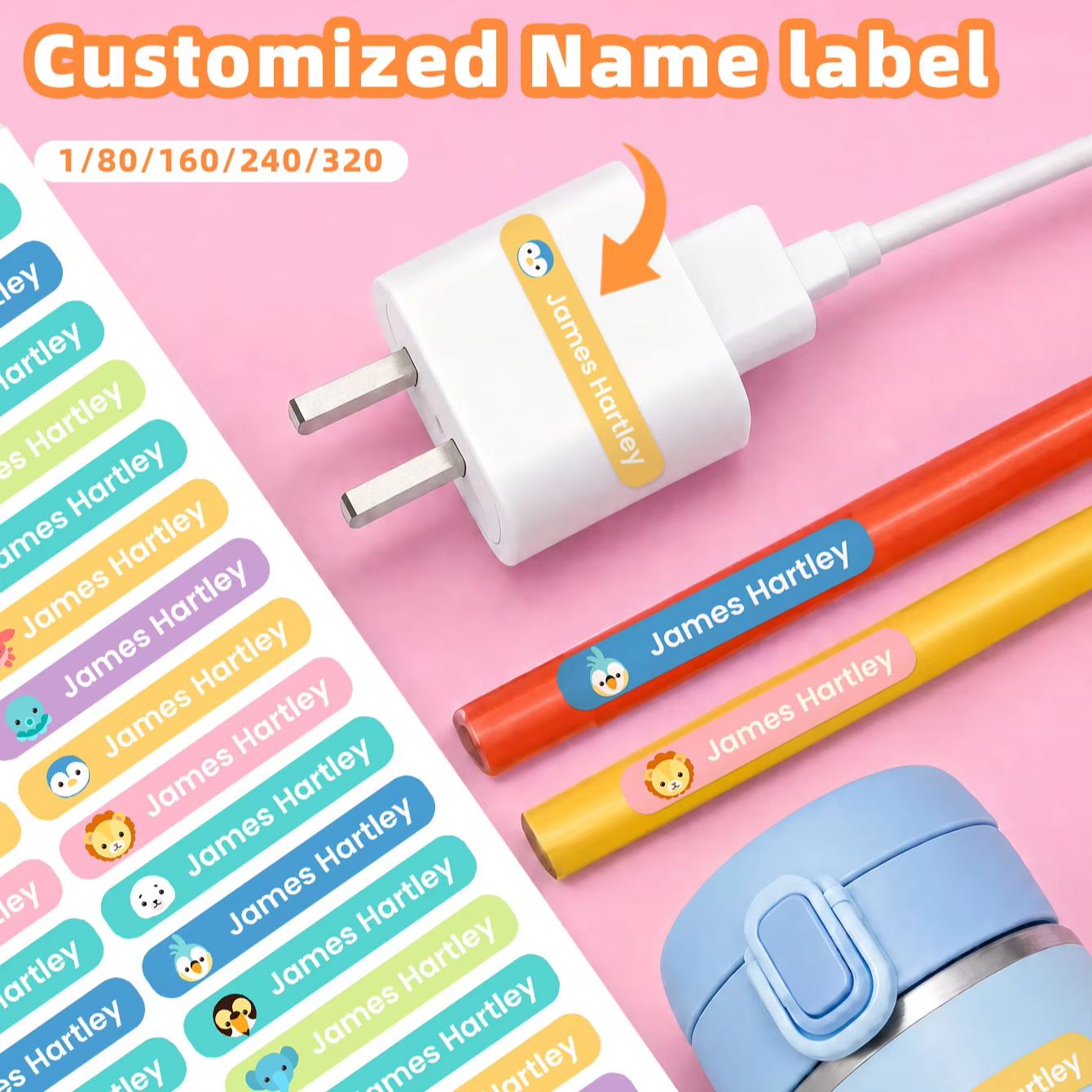 Personalized Name Box - 1-320 autocollants personnalisés avec nom de